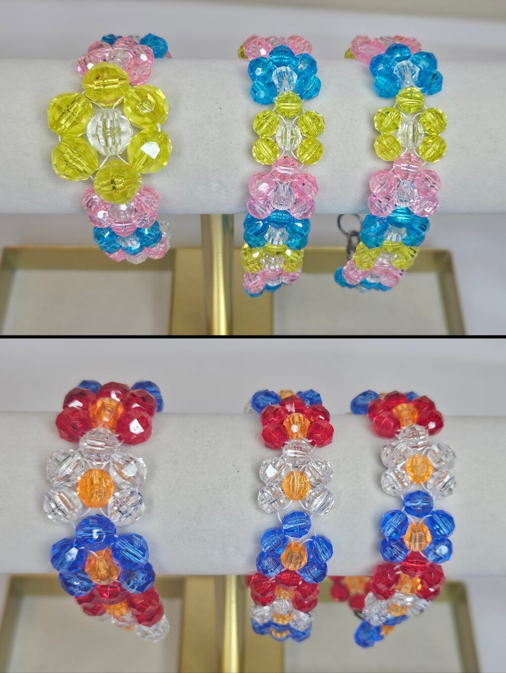 Handmade Beaded Flower Bracelet Sets of 3 | Pick 1 Spring or Patriotic Colors